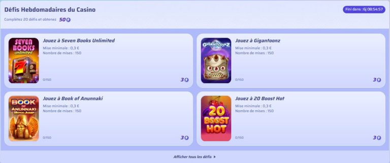 Spinrollz Casino défis hebdomadaire